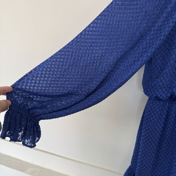 Trina Turk Viti Blue Mini Dress Peasant Boho Tiered Tassel Ruffle Medium New - Picture 6 of 15